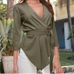 Venus olive green pleated and belted blouse